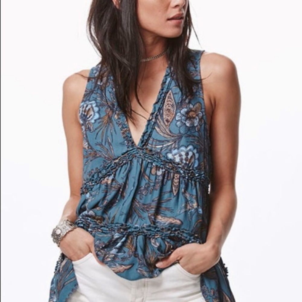 Free People Haze Hummingbird Tunic Blue Ruffled XS - Picture 4 of 12